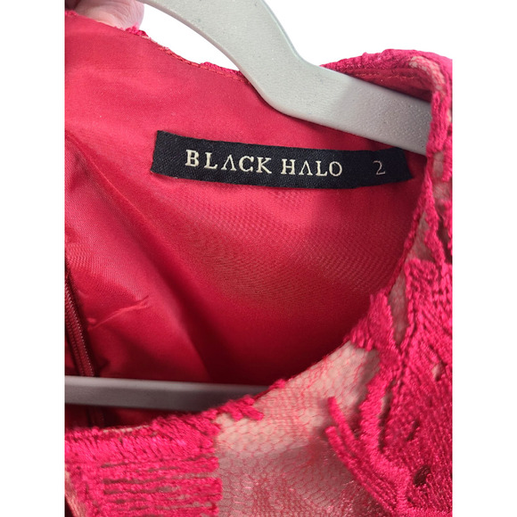 Black Halo Mesh Floral Embroidered Midi Length Dress Size 2 - Picture 3 of 11